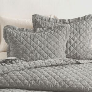 Pottery Barn Belgian Flax Pure Linen Diamond Quilt Standard Sham PAIR GRAY